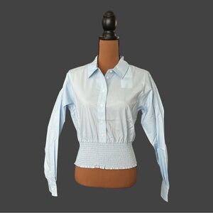 NWT Thakoon Poplin Smocked Waist Button Down Baby Blue Size 8  #B118